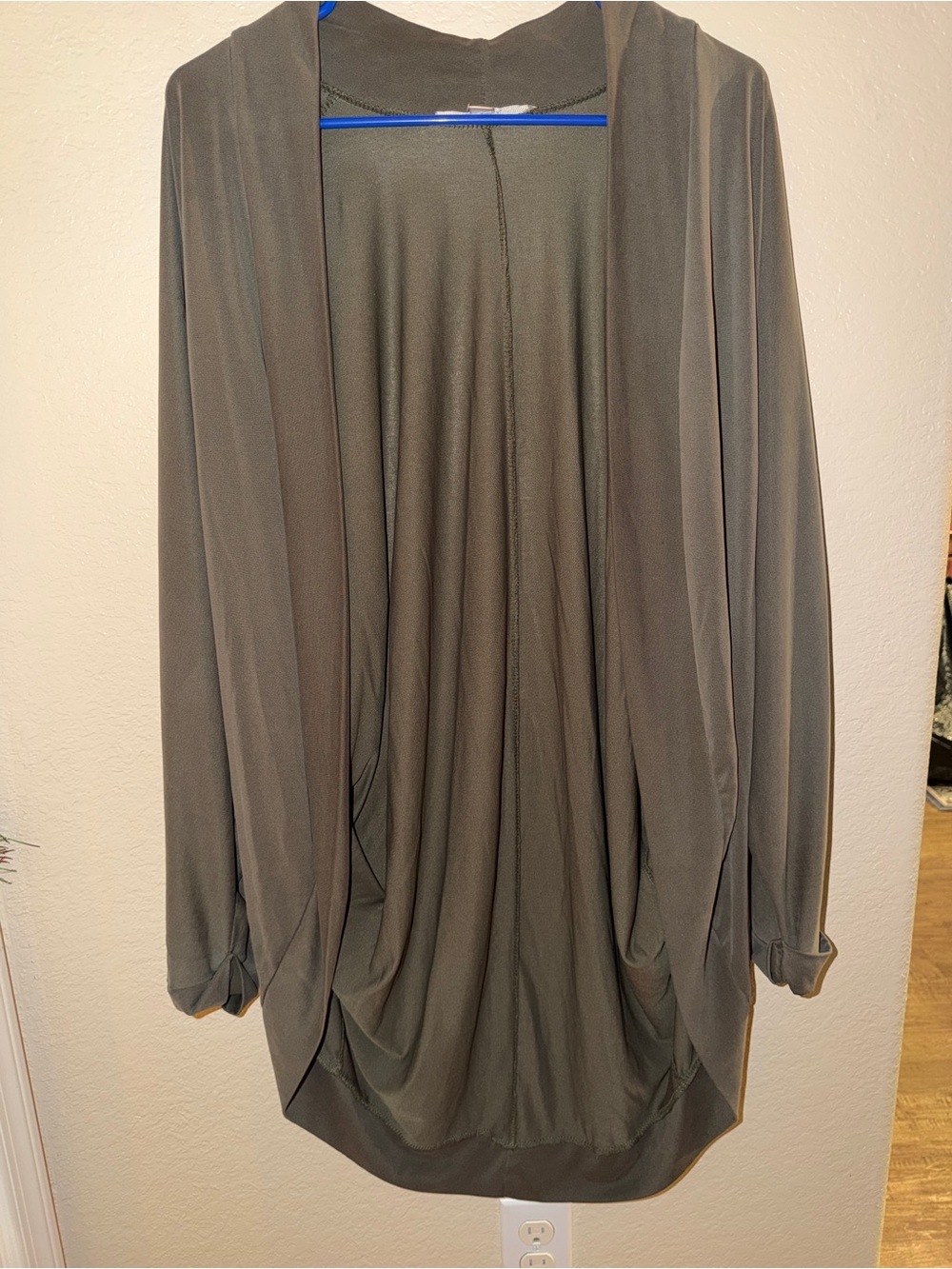 MIA Olive Green Long Sleeve Draped Open-Front Cardigan